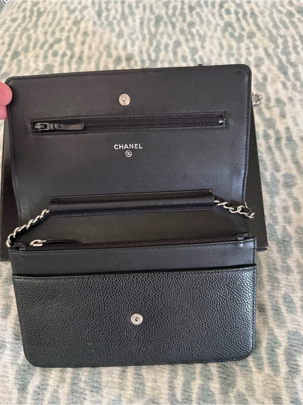 CHANEL Black Caviar Leather CC Flap Shoulder Bag with Silver Chain